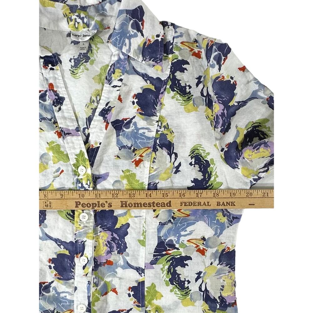Harve Benard Womens‎ Linen Blend Top Size Large Watercolor Floral Button Up - Picture 8 of 9